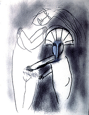 Meeting of bodies    1993    oil crayon on paper    30.5 x 24cm