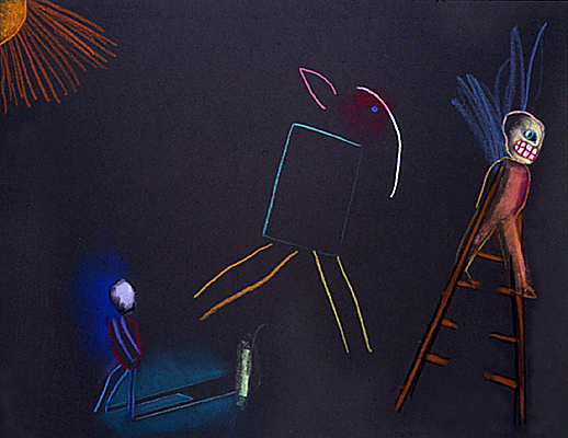 Screaming and begging    1990    oil crayon & pastel    51 x 68cm