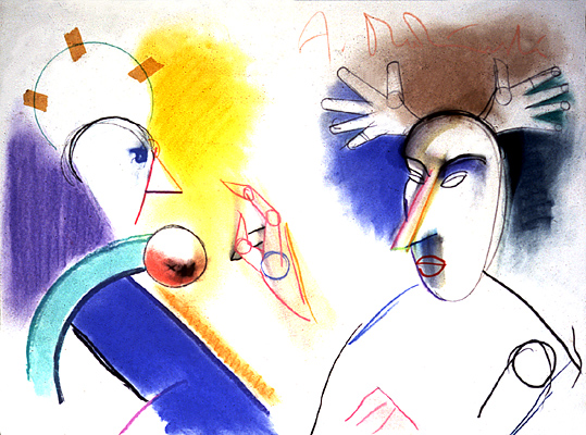 The Wooing Game    1983     oil crayon on paper    50 x 70cm